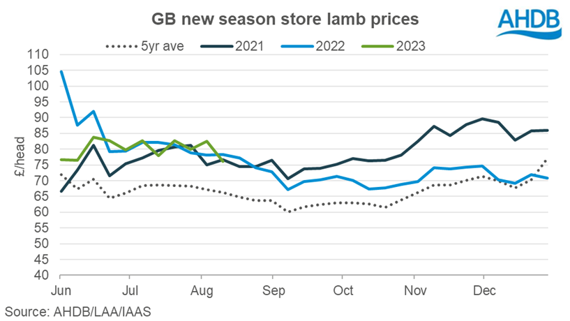 graph showing GB store sheep prices